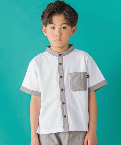 BeBe Petits Pois Vert / ベベ プチ ポワ ヴェール シャツ・ブラウス | 【店舗限定】カノコ+ダンガリー配色シャツ+ハーフパンツセット(95~150cm)<br> | 詳細2