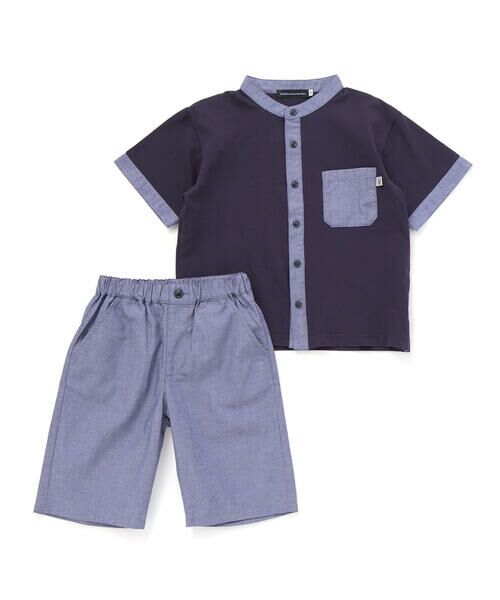 BeBe Petits Pois Vert / ベベ プチ ポワ ヴェール シャツ・ブラウス | 【店舗限定】カノコ+ダンガリー配色シャツ+ハーフパンツセット(95~150cm)<br> | 詳細13