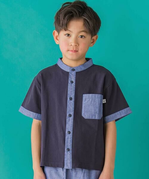 BeBe Petits Pois Vert / ベベ プチ ポワ ヴェール シャツ・ブラウス | 【店舗限定】カノコ+ダンガリー配色シャツ+ハーフパンツセット(95~150cm)<br> | 詳細8