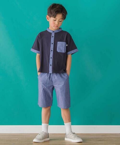 BeBe Petits Pois Vert / ベベ プチ ポワ ヴェール シャツ・ブラウス | 【店舗限定】カノコ+ダンガリー配色シャツ+ハーフパンツセット(95~150cm)<br> | 詳細9