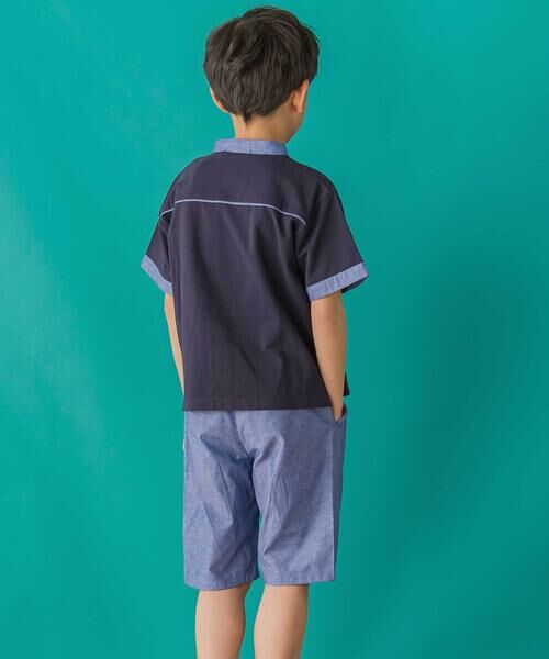BeBe Petits Pois Vert / ベベ プチ ポワ ヴェール シャツ・ブラウス | 【店舗限定】カノコ+ダンガリー配色シャツ+ハーフパンツセット(95~150cm)<br> | 詳細11