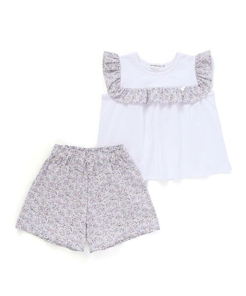 BeBe Petits Pois Vert / ベベ プチ ポワ ヴェール セットアップ | 【店舗限定】花柄スクエアフリルチュニック+ショートパンツセット(95~150cm)<br> | 詳細10