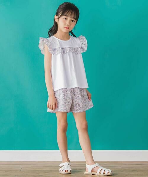 BeBe Petits Pois Vert / ベベ プチ ポワ ヴェール セットアップ | 【店舗限定】花柄スクエアフリルチュニック+ショートパンツセット(95~150cm)<br> | 詳細6