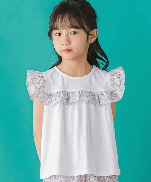BeBe Petits Pois Vert / ベベ プチ ポワ ヴェール セットアップ | 【店舗限定】花柄スクエアフリルチュニック+ショートパンツセット(95~150cm)<br> | 詳細7