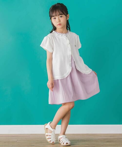 BeBe Petits Pois Vert / ベベ プチ ポワ ヴェール カーディガン・ボレロ | 【店舗限定】格子編みカットソーフリル半袖ボレロ(95~150cm)<br> | 詳細2