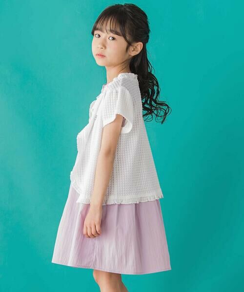 BeBe Petits Pois Vert / ベベ プチ ポワ ヴェール カーディガン・ボレロ | 【店舗限定】格子編みカットソーフリル半袖ボレロ(95~150cm)<br> | 詳細5