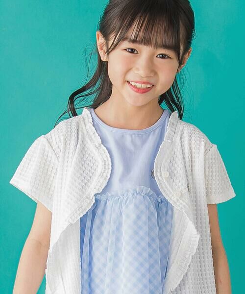 BeBe Petits Pois Vert / ベベ プチ ポワ ヴェール カーディガン・ボレロ | 【店舗限定】格子編みカットソーフリル半袖ボレロ(95~150cm)<br> | 詳細6