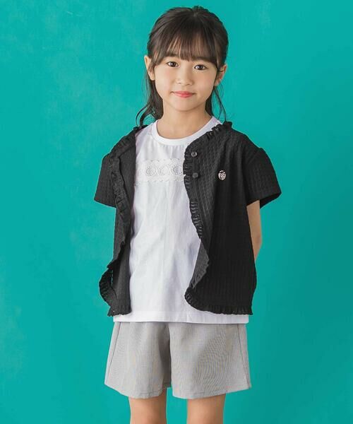 BeBe Petits Pois Vert / ベベ プチ ポワ ヴェール カーディガン・ボレロ | 【店舗限定】格子編みカットソーフリル半袖ボレロ(95~150cm)<br> | 詳細19