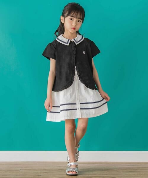 BeBe Petits Pois Vert / ベベ プチ ポワ ヴェール カーディガン・ボレロ | 【店舗限定】格子編みカットソーフリル半袖ボレロ(95~150cm)<br> | 詳細16