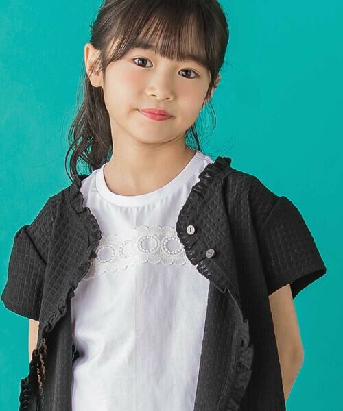 BeBe Petits Pois Vert / ベベ プチ ポワ ヴェール カーディガン・ボレロ | 【店舗限定】格子編みカットソーフリル半袖ボレロ(95~150cm)<br> | 詳細18