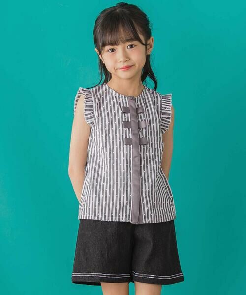 BeBe Petits Pois Vert / ベベ プチ ポワ ヴェール シャツ・ブラウス | 【店舗限定】ドビードットストライプノースリーブブラウス(95~150cm)<br> | 詳細2