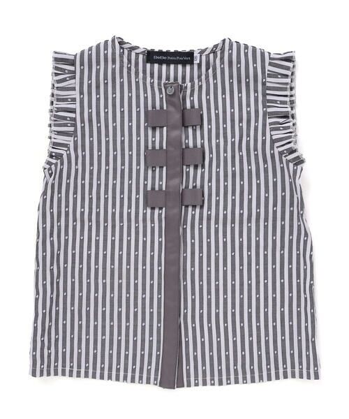 BeBe Petits Pois Vert / ベベ プチ ポワ ヴェール シャツ・ブラウス | 【店舗限定】ドビードットストライプノースリーブブラウス(95~150cm)<br> | 詳細7