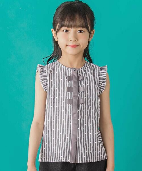 BeBe Petits Pois Vert/ベベ プチ ポワ ヴェール 【店舗限定】ドビードットストライプノースリーブブラウス(95~150cm) ブラック系 110cm BeBe Petits Pois Vert/ベベ プチ ポワ ヴェール 【店舗限定】ドビードットストライプノースリーブブラウス(95~150cm) ブラック系 110cm