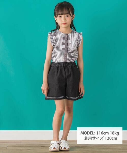 BeBe Petits Pois Vert / ベベ プチ ポワ ヴェール ショート・ハーフ・半端丈パンツ | 【店舗限定】裾ステッチリボンデニムショートパンツ(95~160cm) | 詳細1