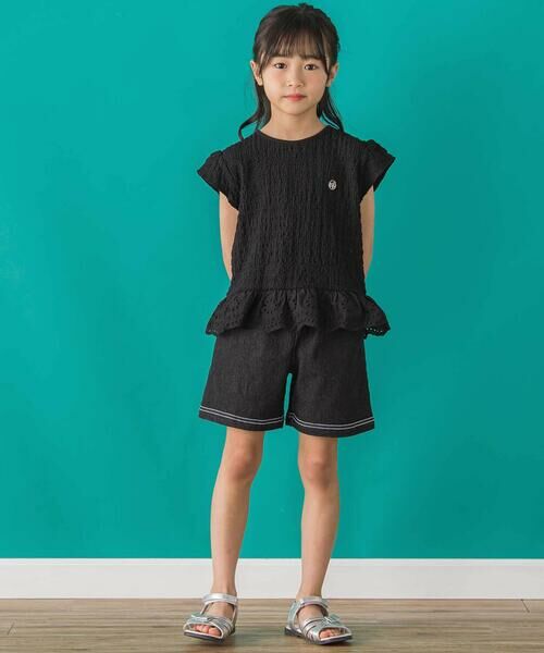 BeBe Petits Pois Vert / ベベ プチ ポワ ヴェール ショート・ハーフ・半端丈パンツ | 【店舗限定】裾ステッチリボンデニムショートパンツ(95~160cm) | 詳細3