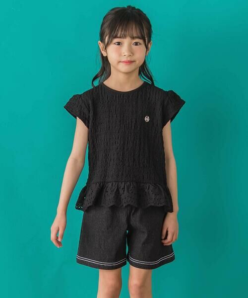 BeBe Petits Pois Vert / ベベ プチ ポワ ヴェール ショート・ハーフ・半端丈パンツ | 【店舗限定】裾ステッチリボンデニムショートパンツ(95~160cm) | 詳細4