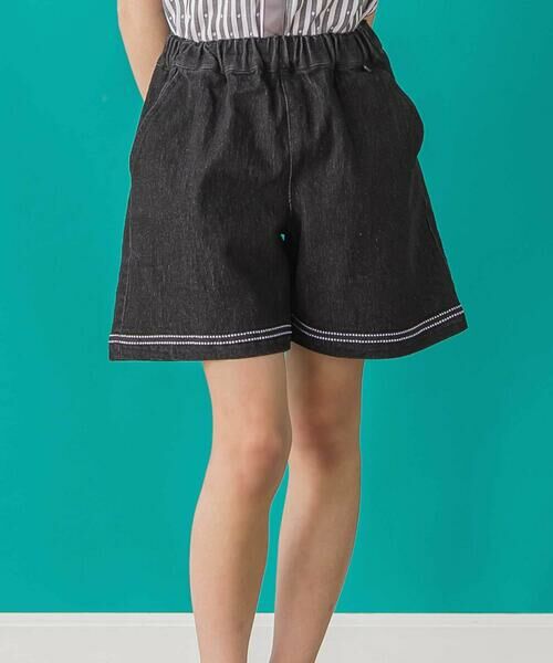 BeBe Petits Pois Vert/ベベ プチ ポワ ヴェール 【店舗限定】裾ステッチリボンデニムショートパンツ(95~160cm) ブラック 95cm BeBe Petits Pois Vert/ベベ プチ ポワ ヴェール 【店舗限定】裾ステッチリボンデニムショートパンツ(95~160cm) ブラック 95cm
