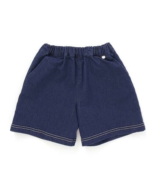 BeBe Petits Pois Vert/ベベ プチ ポワ ヴェール 【店舗限定】裾ステッチリボンデニムショートパンツ(95~160cm) ネイビー 95cm BeBe Petits Pois Vert/ベベ プチ ポワ ヴェール 【店舗限定】裾ステッチリボンデニムショートパンツ(95~160cm) ネイビー 95cm