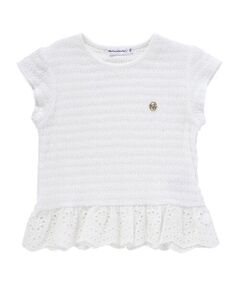 BeBe Petits Pois Vert / ベベ プチ ポワ ヴェール Tシャツ | 【店舗限定】シャーリング裾レーストップス(95~160cm)<br>