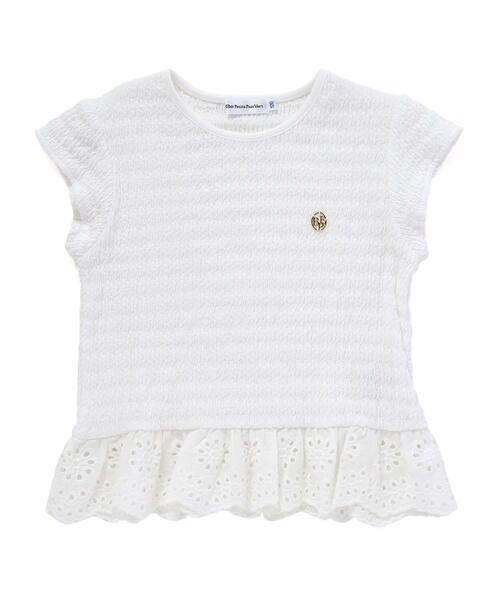 BeBe Petits Pois Vert/ベベ プチ ポワ ヴェール 【店舗限定】シャーリング裾レーストップス(95~160cm) ホワイト 100cm BeBe Petits Pois Vert/ベベ プチ ポワ ヴェール 【店舗限定】シャーリング裾レーストップス(95~160cm) ホワイト 100cm