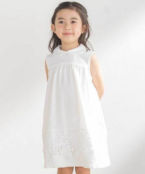 BeBe Petits Pois Vert / ベベ プチ ポワ ヴェール ミニ丈・ひざ丈ワンピース | 裾レース襟付きワンピース(95~150cm)(ホワイト)