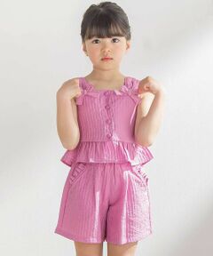 BeBe Petits Pois Vert / ベベ プチ ポワ ヴェール セットアップ | サッカーストライプリボンフリルセットアップ(95~150cm)