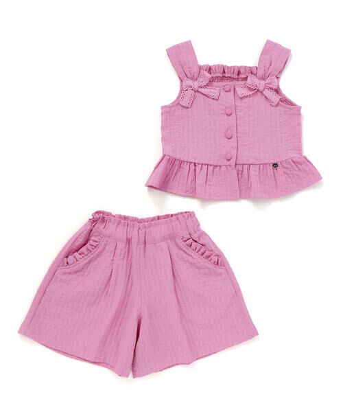 BeBe Petits Pois Vert / ベベ プチ ポワ ヴェール セットアップ | サッカーストライプリボンフリルセットアップ(95~150cm) | 詳細4