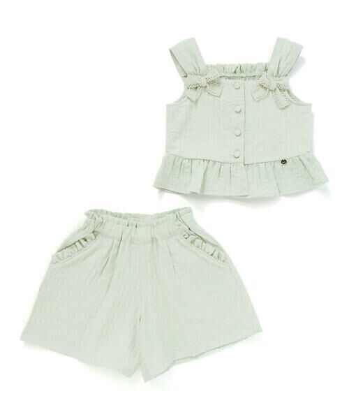 BeBe Petits Pois Vert / ベベ プチ ポワ ヴェール セットアップ | サッカーストライプリボンフリルセットアップ(95~150cm) | 詳細10