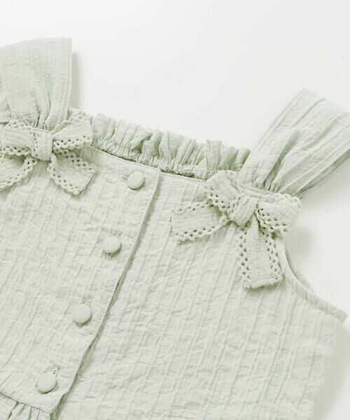 BeBe Petits Pois Vert / ベベ プチ ポワ ヴェール セットアップ | サッカーストライプリボンフリルセットアップ(95~150cm) | 詳細13