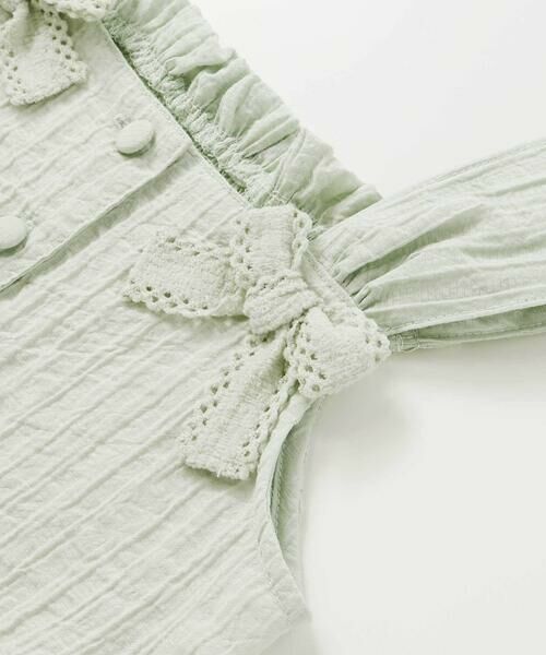 BeBe Petits Pois Vert / ベベ プチ ポワ ヴェール セットアップ | サッカーストライプリボンフリルセットアップ(95~150cm) | 詳細15