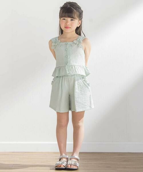BeBe Petits Pois Vert / ベベ プチ ポワ ヴェール セットアップ | サッカーストライプリボンフリルセットアップ(95~150cm) | 詳細7