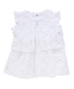 BeBe Petits Pois Vert / ベベ プチ ポワ ヴェール ミニ丈・ひざ丈ワンピース | 立体花レースノースリーブカーディガン+バルーンスカートワンピースセットベビー(80~90cm)