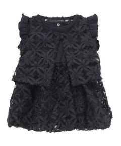 BeBe Petits Pois Vert / ベベ プチ ポワ ヴェール ミニ丈・ひざ丈ワンピース | 立体花レースノースリーブカーディガン+バルーンスカートワンピースセットベビー(80~90cm)