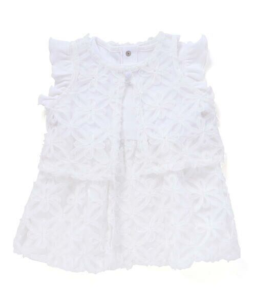 BeBe Petits Pois Vert / ベベ プチ ポワ ヴェール ミニ丈・ひざ丈ワンピース | 立体花レースノースリーブカーディガン+バルーンスカートワンピースセットベビー(80~90cm) | 詳細1