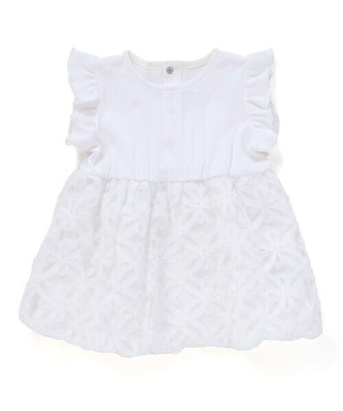 BeBe Petits Pois Vert / ベベ プチ ポワ ヴェール ミニ丈・ひざ丈ワンピース | 立体花レースノースリーブカーディガン+バルーンスカートワンピースセットベビー(80~90cm) | 詳細2