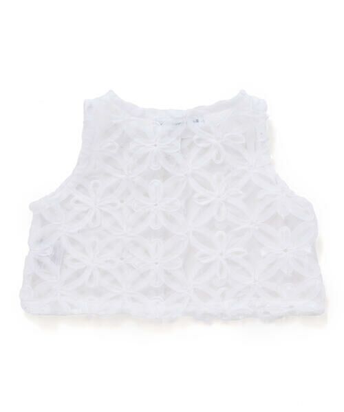 BeBe Petits Pois Vert / ベベ プチ ポワ ヴェール ミニ丈・ひざ丈ワンピース | 立体花レースノースリーブカーディガン+バルーンスカートワンピースセットベビー(80~90cm) | 詳細4