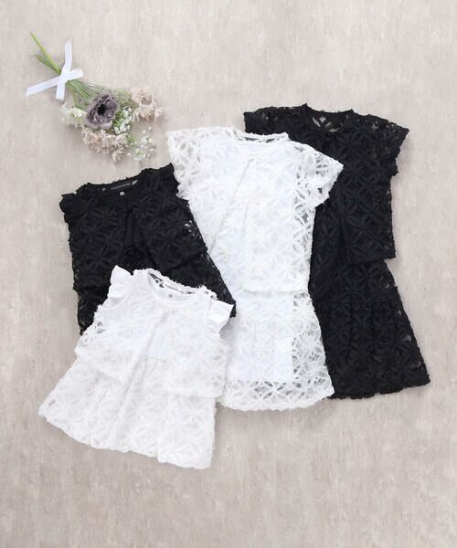 BeBe Petits Pois Vert / ベベ プチ ポワ ヴェール ミニ丈・ひざ丈ワンピース | 立体花レースノースリーブカーディガン+バルーンスカートワンピースセットベビー(80~90cm) | 詳細17