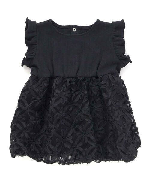 BeBe Petits Pois Vert / ベベ プチ ポワ ヴェール ミニ丈・ひざ丈ワンピース | 立体花レースノースリーブカーディガン+バルーンスカートワンピースセットベビー(80~90cm) | 詳細18