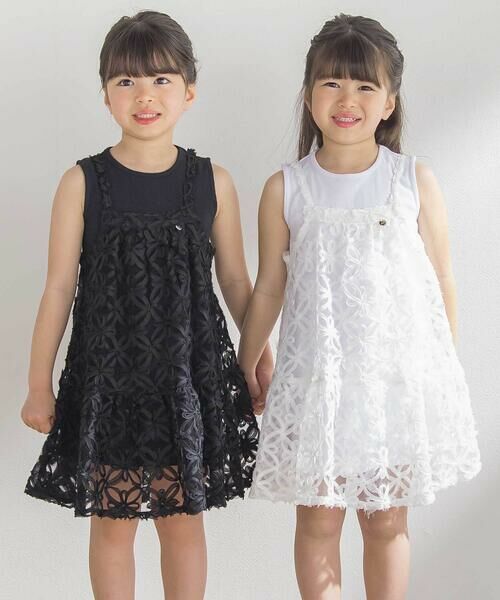 BeBe Petits Pois Vert / ベベ プチ ポワ ヴェール ミニ丈・ひざ丈ワンピース | 【お揃い】立体花レースのワンピース+ボレロ3点セット(95~150cm) | 詳細19