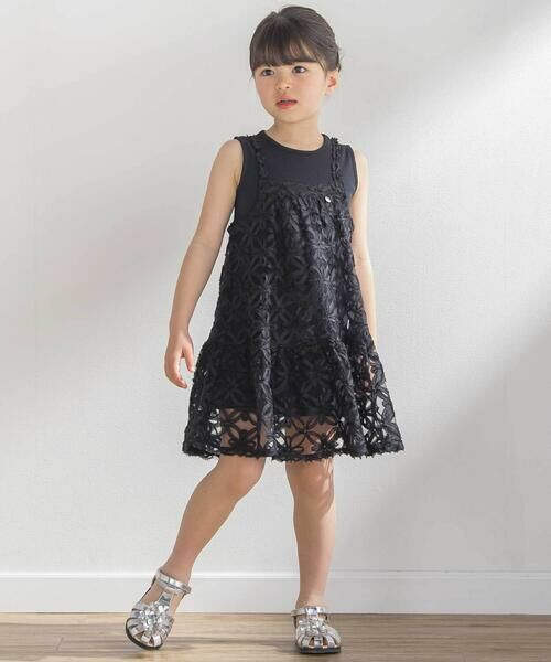 BeBe Petits Pois Vert / ベベ プチ ポワ ヴェール ミニ丈・ひざ丈ワンピース | 【お揃い】立体花レースのワンピース+ボレロ3点セット(95~150cm) | 詳細21