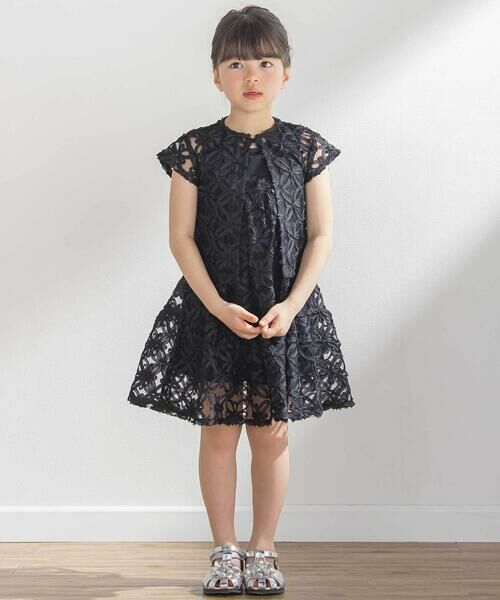 BeBe Petits Pois Vert / ベベ プチ ポワ ヴェール ミニ丈・ひざ丈ワンピース | 【お揃い】立体花レースのワンピース+ボレロ3点セット(95~150cm) | 詳細22