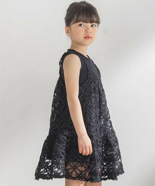 BeBe Petits Pois Vert / ベベ プチ ポワ ヴェール ミニ丈・ひざ丈ワンピース | 【お揃い】立体花レースのワンピース+ボレロ3点セット(95~150cm) | 詳細23