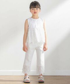 BeBe Petits Pois Vert / ベベ プチ ポワ ヴェール セットアップ | 立体花綿刺しゅうレースセットアップ(95~150cm)