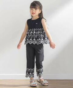 BeBe Petits Pois Vert / ベベ プチ ポワ ヴェール セットアップ | 立体花綿刺しゅうレースセットアップ(95~150cm)