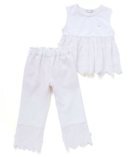 BeBe Petits Pois Vert / ベベ プチ ポワ ヴェール セットアップ | 立体花綿刺しゅうレースセットアップ(95~150cm) | 詳細6