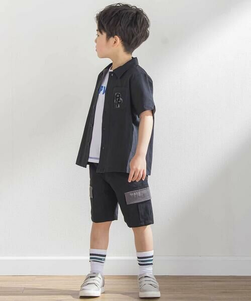 BeBe Petits Pois Vert / ベベ プチ ポワ ヴェール セットアップ | サガラワッペン半袖シャツ+ハーフパンツセットアップ(95~150cm) | 詳細1