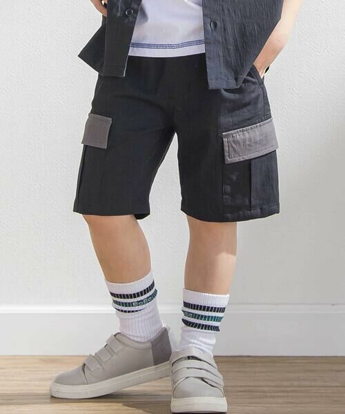 BeBe Petits Pois Vert / ベベ プチ ポワ ヴェール セットアップ | サガラワッペン半袖シャツ+ハーフパンツセットアップ(95~150cm) | 詳細3