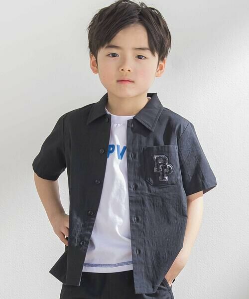 BeBe Petits Pois Vert / ベベ プチ ポワ ヴェール セットアップ | サガラワッペン半袖シャツ+ハーフパンツセットアップ(95~150cm) | 詳細4