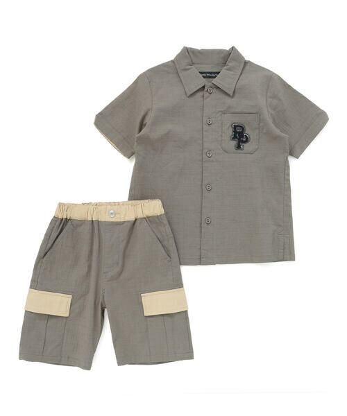 BeBe Petits Pois Vert / ベベ プチ ポワ ヴェール セットアップ | サガラワッペン半袖シャツ+ハーフパンツセットアップ(95~150cm) | 詳細13