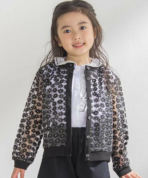 BeBe Petits Pois Vert/ベベ プチ ポワ ヴェール オーガンジー小花カーディガン(95~160cm) ブラック 120cm BeBe Petits Pois Vert/ベベ プチ ポワ ヴェール オーガンジー小花カーディガン(95~160cm) ブラック 120cm